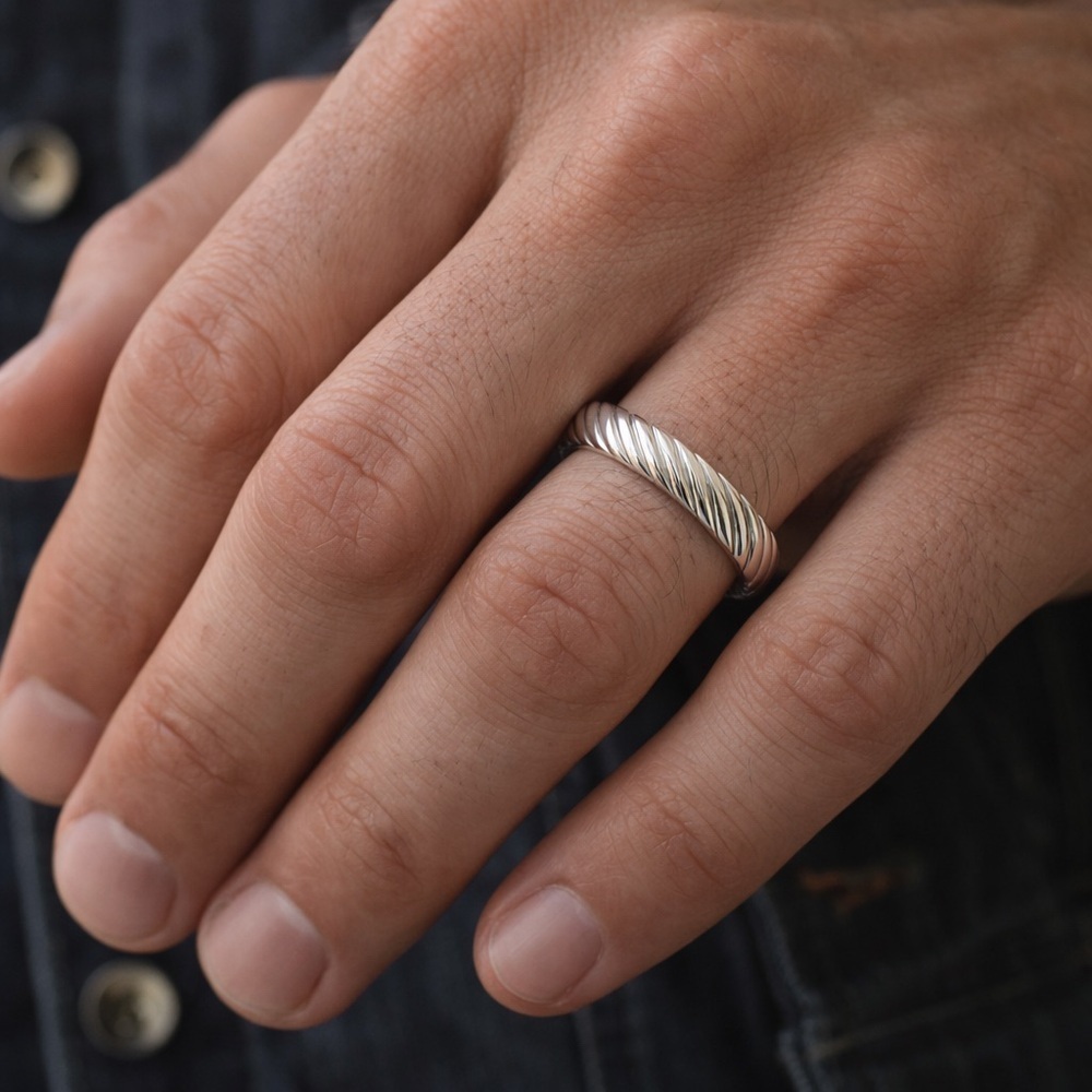 Men’s Sterling Silver Twisted Open Cuff Ring Cigar Band Ring Twist Pattern